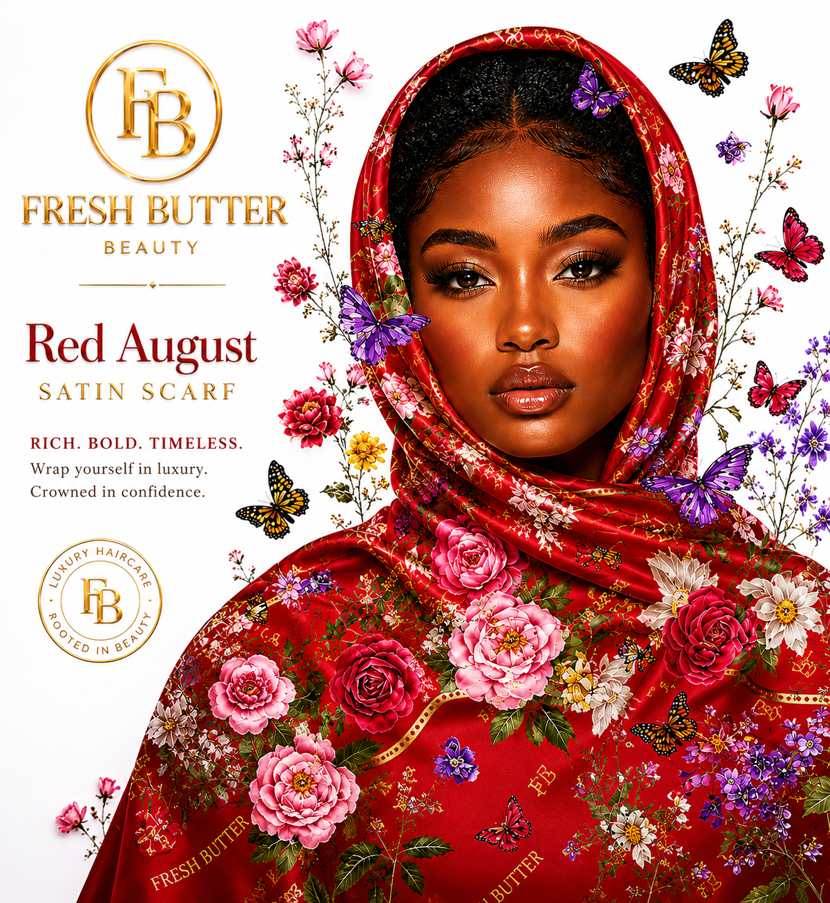 RED AUGUST Large Satin Scarf