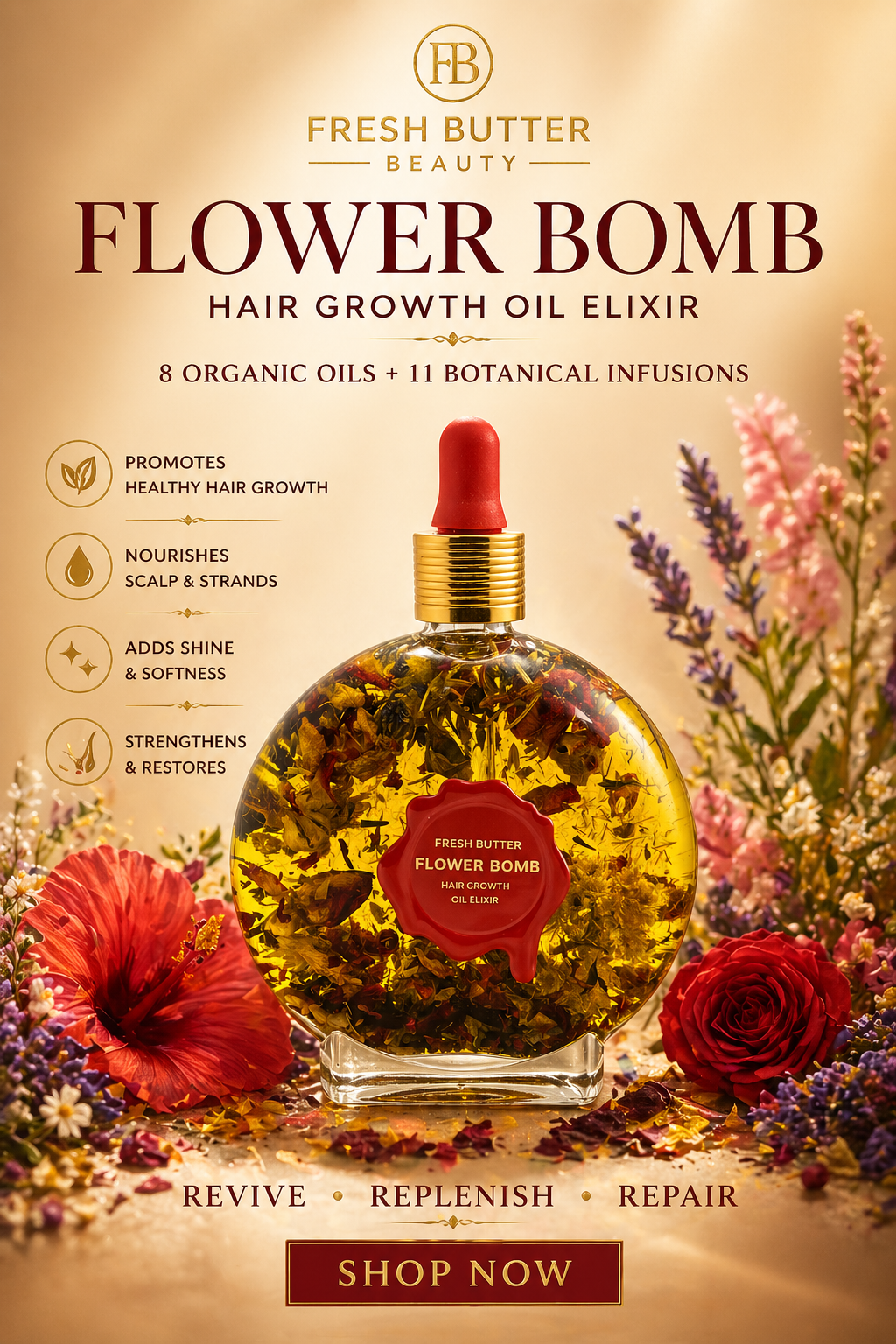 Flower Bomb Hair Growth Oil Elixir 1.7oz.
